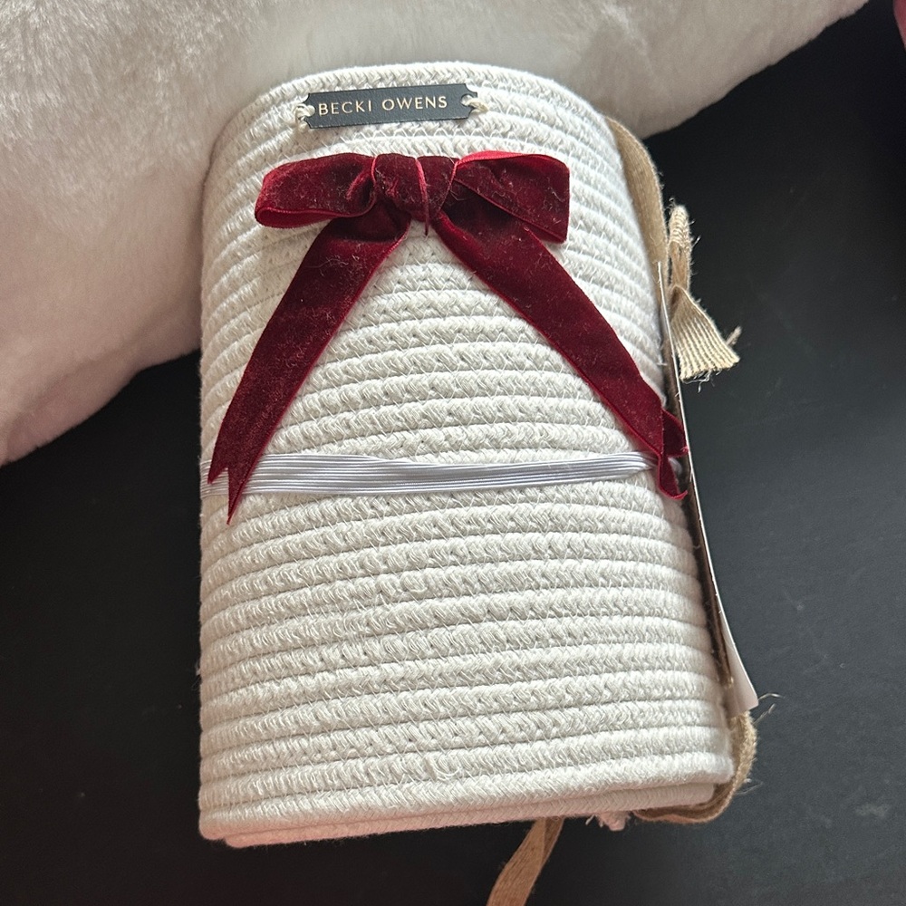 Becki Owens Christmas tree collar with velvet red bow and cream